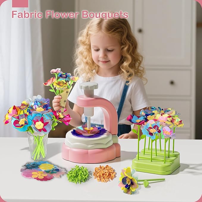 Pistachio DIY Flower Bouquet Kit Accessories - Arts and Crafts for Kids 4-6, Fabric Flower Bouquets Toys Accessory Set, Flowers Making Kit for Kids Accessories, 4 5 6 7 8 Year Old Girl Birthday Gifts