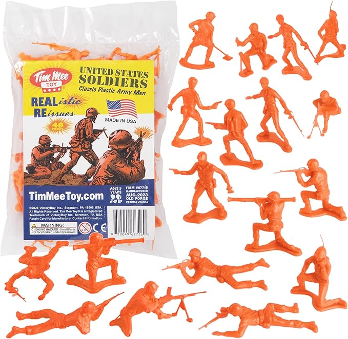 TimMee Plastic Army Men - Orange 48pc Toy Soldier Figures - Made in USA