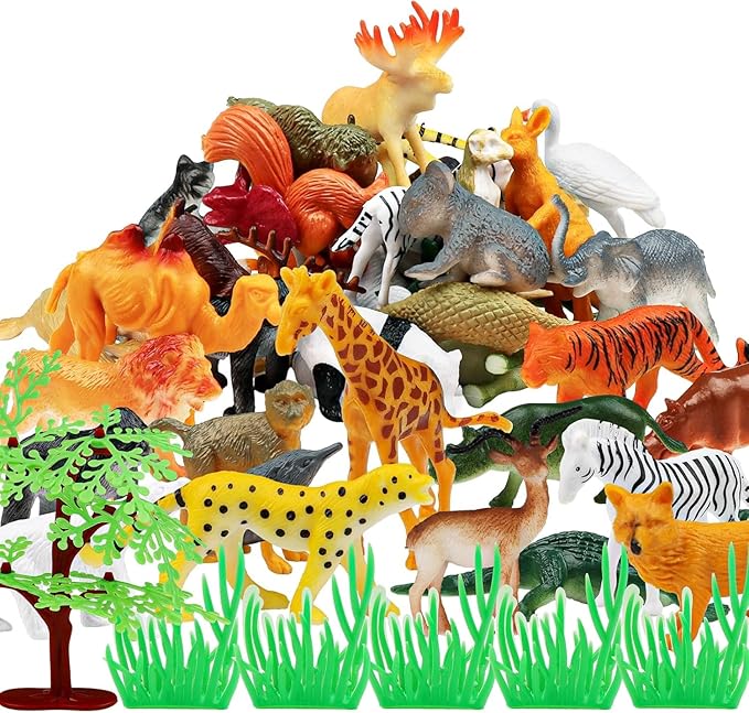 Animals Toys, 54PCS Wild Jungle Zoo Animal, Mini Animal Figures Set Gifts for Kids Boys Girls 8 Years Old