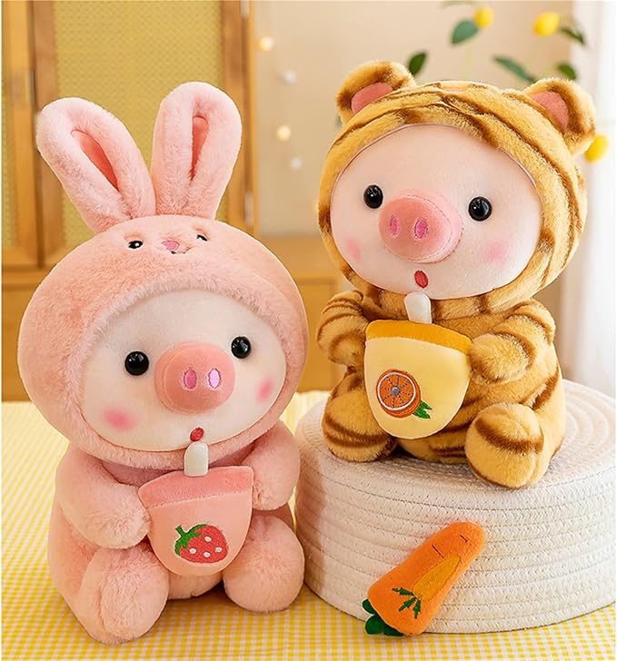 Pig Plush Pillow Piglets Dressed Up As Frogs Tigers Rabbits Cute Plush Toy Gifts for Boy Girl (Pink, 16.5 in)