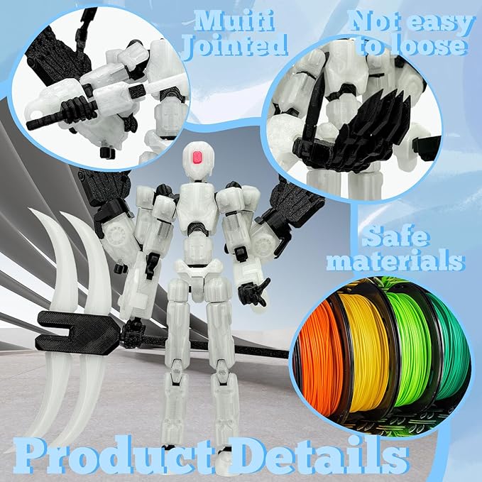 T13 Action Figure Assembly Completed, T13 Multi-Jointed Movable Robot Action Figure Set,Collectors Desktop Decorations for Game Lovers Toys (White Luminous Blue, 8IN)