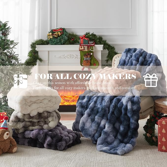 Faux Fur Throw Blanket for Couch, 1000 GSM Cozy Fuzzy Fluffy Soft Plush Thick Bubble Sherpa Blanket for Sofa Bedroom Living Room, Mothers Day Birthday Gifts for Women Home Decor