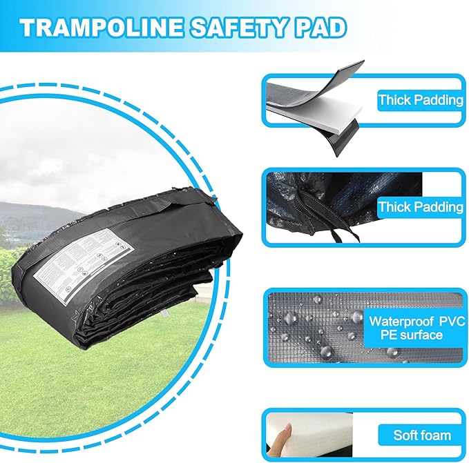 Trampoline Pad Replacement, 10/12/14/15/16FT Trampoline Spring Cover, No-Hole for Pole Waterproof Trampoline Safety Pad, Trampoline Replacement Parts & Accessories