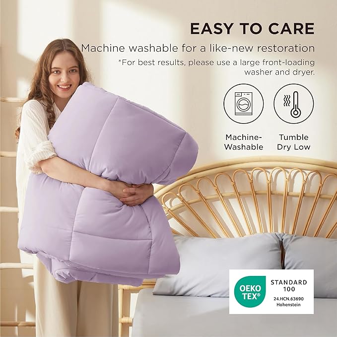 Bedsure Comforter Duvet Insert - Quilted Comforters Queen Size, All Season Duvet, GentleSoft Down Alternative Bedding, with 8 Tabs, Gifts for Women/Men, Light Purple, Queen 88 x 88 Inches