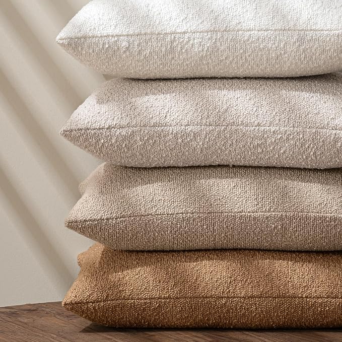 MIULEE 24x24 Decorative Euro Sham Boucle Couch Pillow Covers Oatmeal | Set of 2 Textured Neutral Throw Pillow Covers, Accent Solid Pillowcases, Sofa Living Room Home Decor
