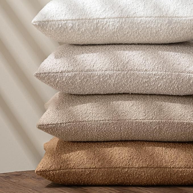 MIULEE 12x20 Decorative Lumbar Boucle Couch Pillow Covers Beige | Set of 2 Textured Neutral Throw Pillow Covers, Accent Solid Pillowcases, Sofa Living Room Home Decor