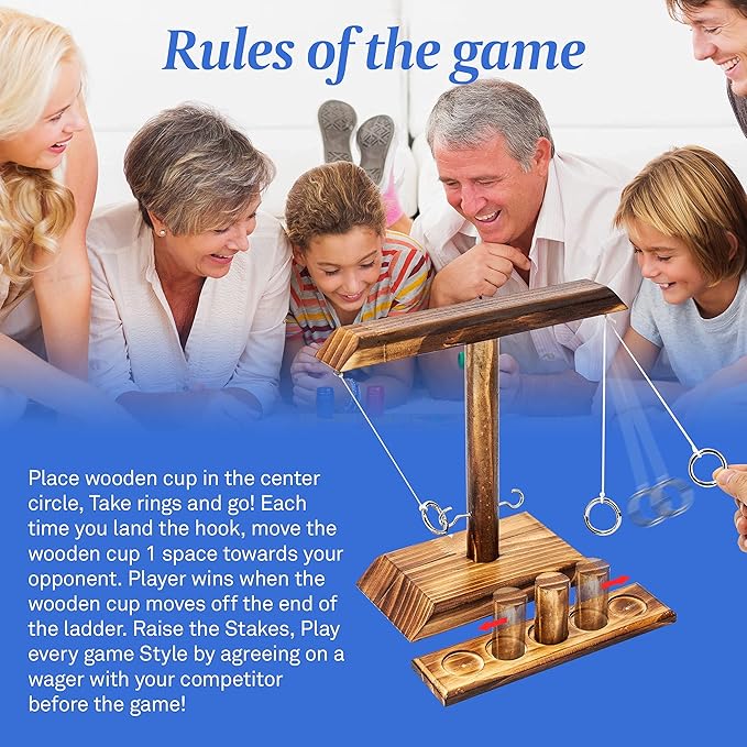Ring Toss Game, Fun Hook and Ring Game, Handmade Wooden Interactive Game for Home and Party