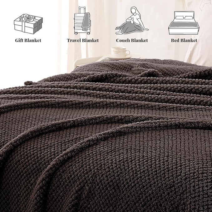 Whale Flotilla Soft Fleece Twin Size Bed Blanket, Coffee | 60x80 Inch, Suitable for Bed, Fluffy Fuzzy Jacquard Blankets for All Season, Lightweight and Cozy