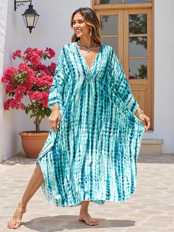 Mumu Dresses for Women Plus Size, Bohemian Kaftan Beach Cover Up Long Maxi Nightgown Soft Loungewear