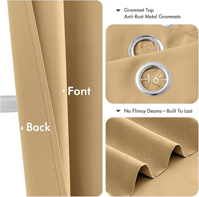 MIULEE Blackout Curtains for Bedroom 2 Panels 40 x 54 Inch Long Gold | Thermal Insulated, Living Room Darkening Grommet Drapes, Noise Reducing, Light Blocking Window Treatments