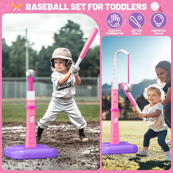 3 in 1 Kids Basketball Hoop and T Ball Set, Adjustable Height Toddler Basketball Hoop, Hanging Tee Baseball, Indoor Outdoor Sports Toys Gifts for Toddlers Boys Girls Ages 3 4 5 Year（Blue