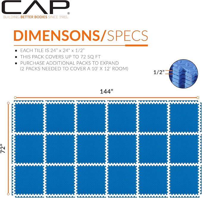 CAP Puzzle Exercise Mats | 1/2” Thick EVA Interlocking Foam Tiles for Home Gym Flooring | Multiple Options