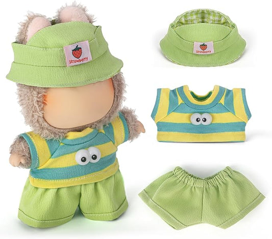 17cm Doll Clothes Set – 3PCS Outfit with Hat, Top & Shorts – Small Doll Clothes & Accessories for 15 - 17 cm Dolls – NO Doll Included – Great for Display, Play or Gift