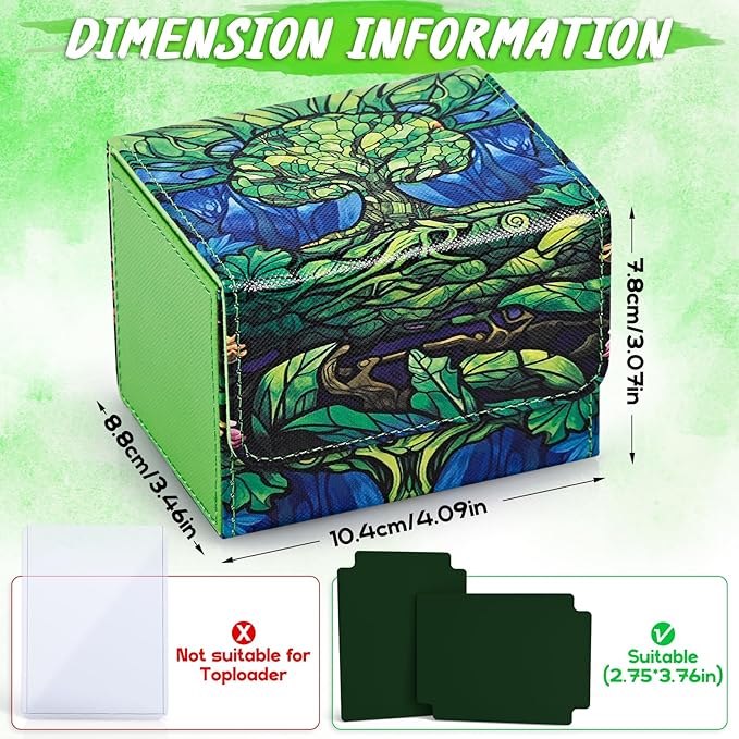 UAONO Card Deck Box for MTG, Trading Cards Storage Box Holds 120+ Sleeved Commander Deck, PU Leather Card Box Suits TCG Magic with 2 Dividers (Green,Tree)