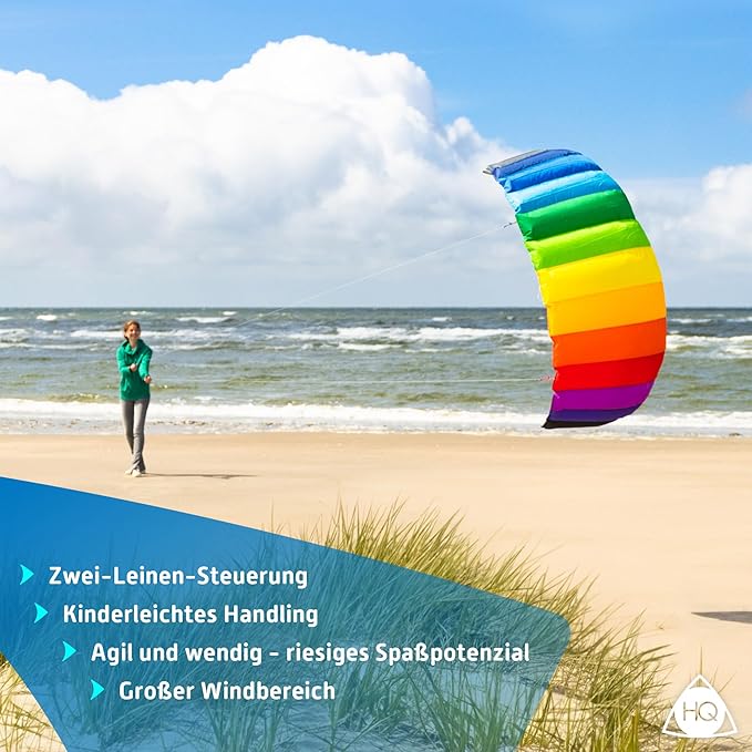 HQ Kites Symphony Beach III 1.3 Stunt Kite 51 Inch Dual - Line Sport Kite, Color: Rainbow - Active Outdoor Fun for Ages 8 and Up