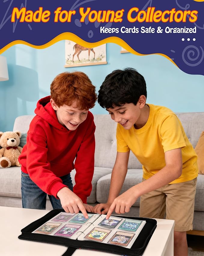 Best baseball card binder 4-Pocket holds 480 cards, 120 pages side-loading, PU leather zip waterproof cover, acid-free pages, for home storage & card shows, baseball cars binder, gift kids boys girls!