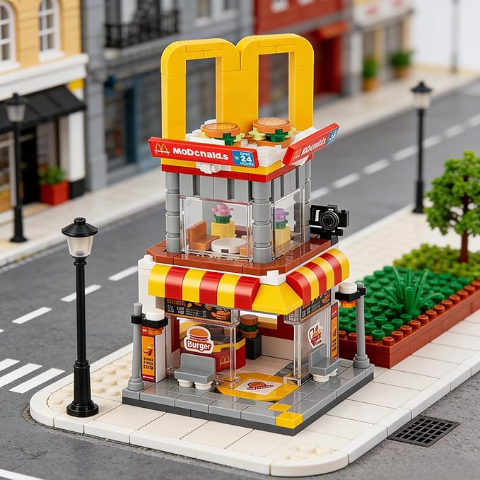 HIGH GODO City Street View Burger Shop Building Set, MOC Creative Model Set Creative Model Toys, Unique Home Decor, Ideas Birthday Holidays Toy Gift (244 Pieces)