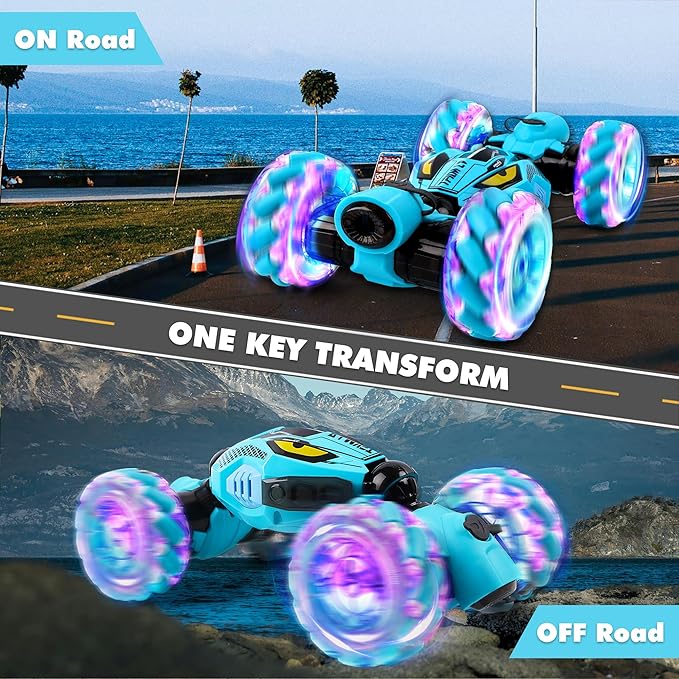 Gesture Sensing RC Stunt Car - Boys Toys Age 6-12 Year Old for Birthday Gifts, 2.4GHz 4WD Remote Control Toy with Dual Spray, All-Terrain Off-Road Vehicle with Lights & Music