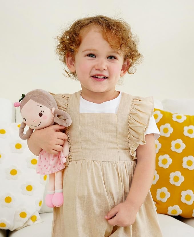 Soft Plush Baby Doll for Girls (12") - My First Baby Doll Gift for Girls, Toddlers & Infants, Machine Washable Rag Doll Toy - Cherry Girl