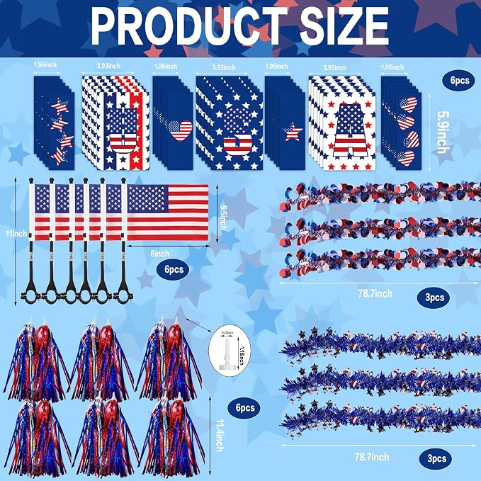 6 Sets Bike Decorations for 4th of July American Flag and Patriotic Bicycle Handle Bar Ribbon Streamer Bike Accessories for Kids July 4 Independence Day Red White and Blue