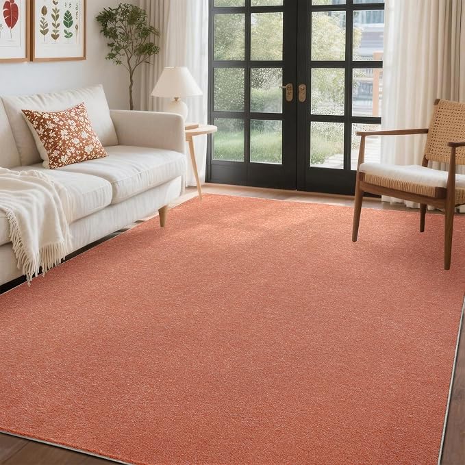 FinRèc 4x6 Washable Area Rugs for Bedroom Living Room, Low Pile Thin Rug Solid Color, Non-Slip Carpet Indoor for Home Decor (Orange/White)
