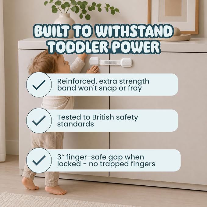 Booboo Baby 6 Pack Cabinet Locks Baby Proofing - Child Proof Cabinet Locks for Drawers, Fridge, Toilet Seats - Adjustable Cupboard Lock for Children with 3M Adhesive - Easy to Install No Tools Needed