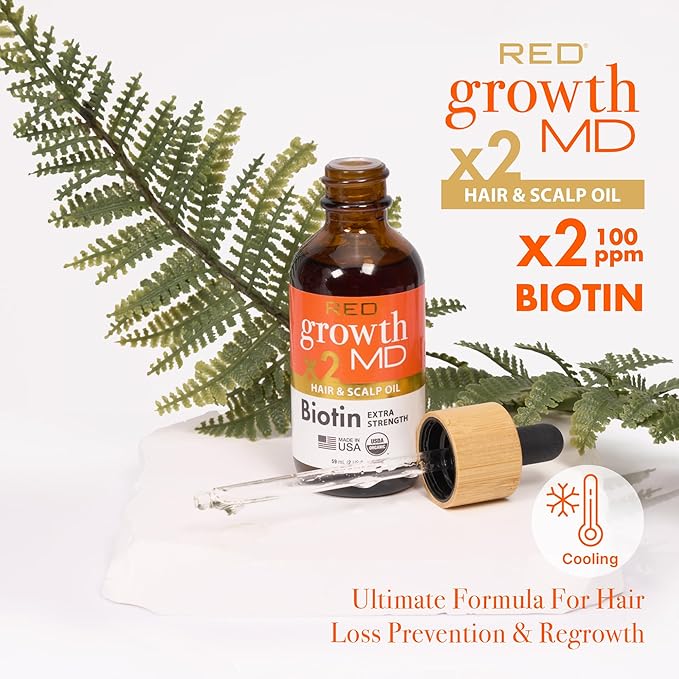 Red By Kiss Growth MD Strengthening Hair Oil with Biotin Rosemary for Hair Growth & Thinning, Cooling Scalp Treatment, Strengthens & Thickens Hair, Soothes Irritation (2 Fl Oz)