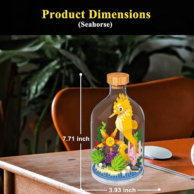 OLTLYUNH Creative Fish Toy Building Set,Adult Mini Animal Friend Set,Party Favors Gift for Kids,Animal Lovers Office Home Decor Building Block,New Year Easter Birthday Gift for Boys Girls(Seahorse)