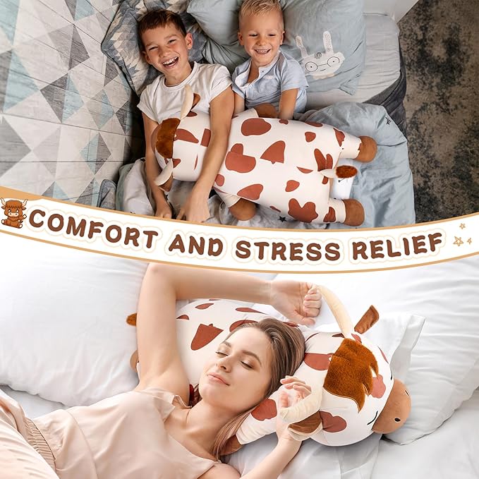 30'' Giant Spotted Highland Cow Plush Stuffed Animal-Cute Spotted Highland Cow Plush Body Pillow Plushies, Large Sleeping Cow Stuffed Animal Big Plushie Toy, Birthday Gifts for Kids Girls Boys