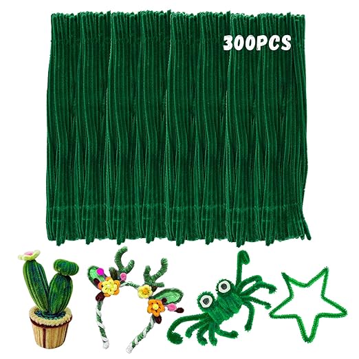 Green Chenille Stems,Christmas Green Pipe Cleaners,Limpia Pipas,Fake Flowers for Decor,Christmas Birthday Gift for Art Supplies for Projects Creative (300, Christmas Green, 30cm)