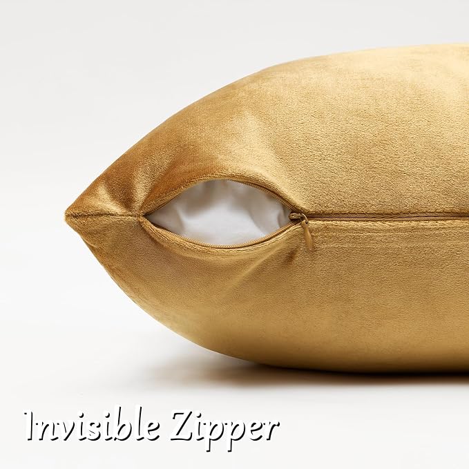 GIGIZAZA Golden Velvet Pillow Covers 26x26 Decorative Pillows Pack of 2 | Throw Pillows for Couch,Euro Sham,280gsm Soft Textured Fabric,Modern Square Pillowcases,Luxury Cushion Covers