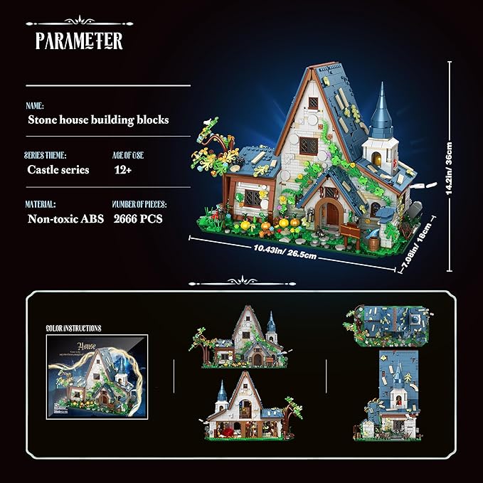 Magic Stone House Building Block Set for Girl 8-12, Creator Architecture House Building Kit, Model House Toy for Kids, Gift Idea for Boys and Girls Aged 9 and Up, 2666Pcs