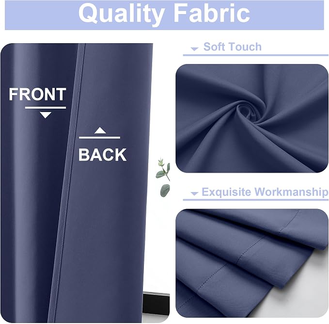 Simplebrand Ava Denim Blue Blackout Curtains for Bedroom 90 Inches Long 2 Panels Set, Solid Privacy Energy Saving Living Room Window Treatment Curtains Blackout Drapes, W40 x L90 Inch, Denim Blue