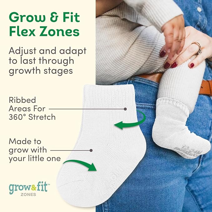 Fruit of the Loom Baby & Toddler Grow & Fit Flex Zones Cotton Stretch Socks - Unisex, Girls, Boys