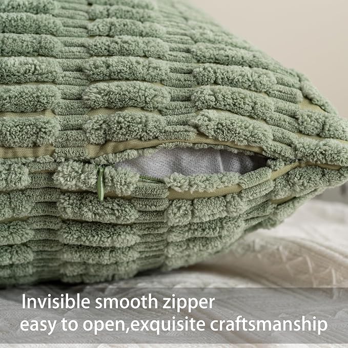 Pack of 2 Corduroy Decorative Throw Pillow Covers 16x16 Inch, Sage Green | Fall Soft Striped Pillow Covers Modern Farmhouse Home Decor Christmas Throw Pillow Covers for Sofa Living Room Couch Bed