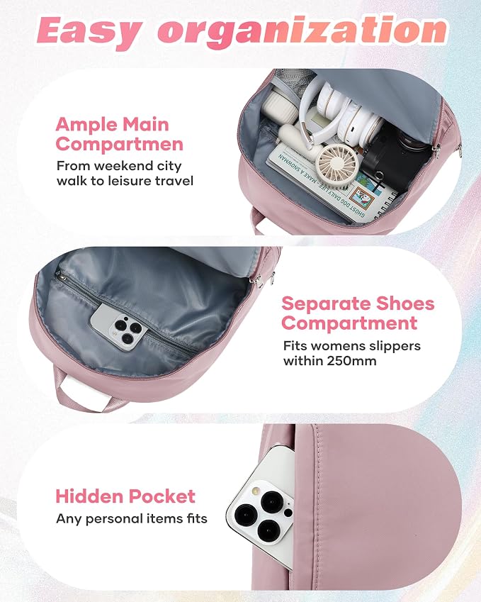 Small Gym Backpack for Women, Office-to-Gym Casual Daypack with Shoe Compartment, Lightweight Water Resistant Small-Size Bag, Clean Fit Style Work Backpack for Daily Use, Pink