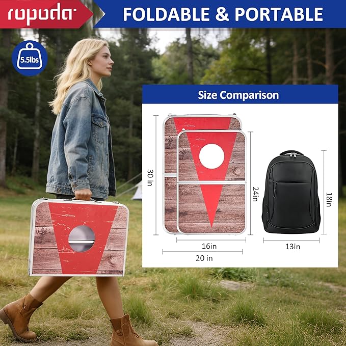 ROPODA Portable Cornhole Board Set,24x16 / 30×20in Corn Hole Games for Adults with 8 Bean Bags, Lightweight Aluminum Alloy Edging Cornhole Set for Outdoor Games, Beach and Tailgates