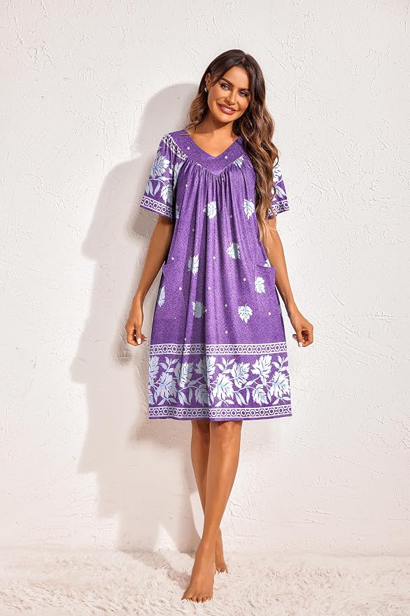 Ekouaer Womens House Dress Floral Print Nightgown with Pockets Mumu Dress