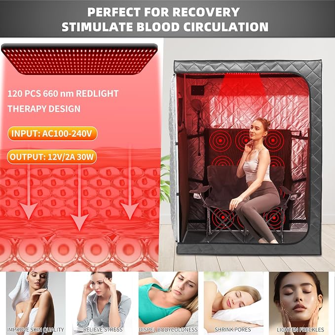Full Body Portable Personal Infrared Saunas for Home, 2 Person Sauna Tent, at Home Sauna, Portable Infrared Sauna Two-Person Sauna Tent with 2 Foldable Chairs, Remote Control