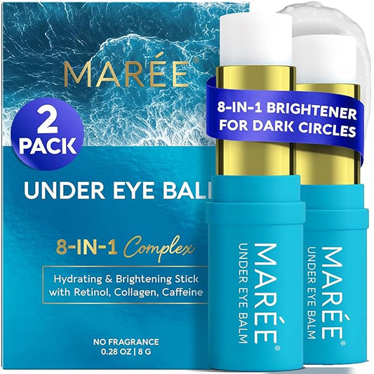 MAREE Under Eye Balm Stick Hydrating – 2 PACK Retinol Caffeine Under Eye Brightener Stick for Older Women – Collagen Undereye Cream for Dark Circles & Wrinkles – Skin Care Treatment Moisturizer