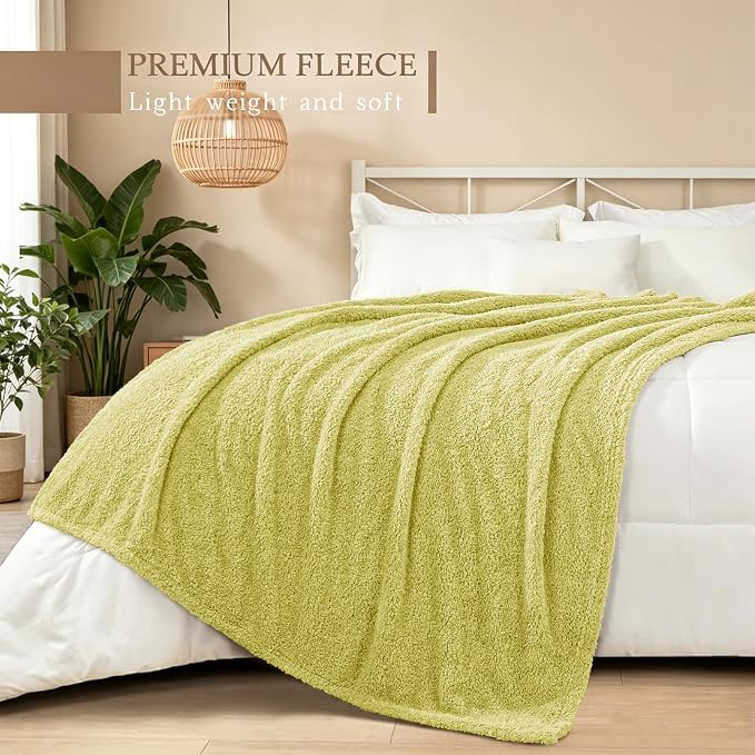 Exclusivo Mezcla Fleece Bed Blankets King Size for Bed, 90" x 104" | Super Soft and Cozy Fluffy Blanket for Women, Lightweight and Fuzzy Large Blanket for Bedroom , All Season, Light Green
