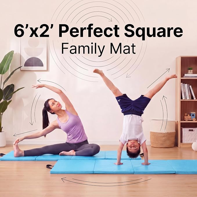 2 Pack Folding Gym Mat for Home Gym & Tumbling, 71''x 24'' High Density Exercise Mat with Carry Handles, Non Slip Gymnastics Mats for Teenages, Yoga, Stretching & Martial Arts