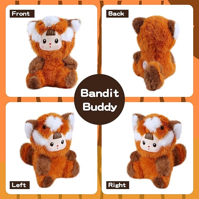 Plush Figure Toys, Plush Toys with Vinyl Face Brown Raccoon Shaped for Girls Boys Kids Lovers, Kawaii Cute Vinyl Stuffed Animals Figurines Doll Gifts for Collectibles Home Decor Birthday Christmas