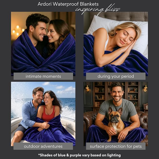 King Size Waterproof Blanket for Bed, Indigo Absorbent Fleece, 82x82 | Plush Water Proof and Stain Resistant Layered Blankets, Leakproof Top Cover