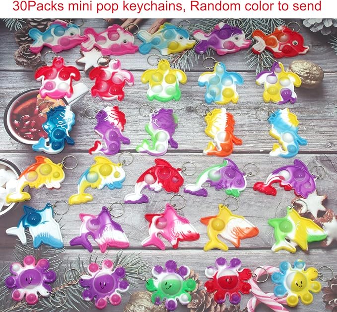 Goodangie00 Bulk Turtle Octopus Dolphin Mermaid Shark Fish Ocean Mini Pop Fidget Toys for Students Prize, Summer Party Favors