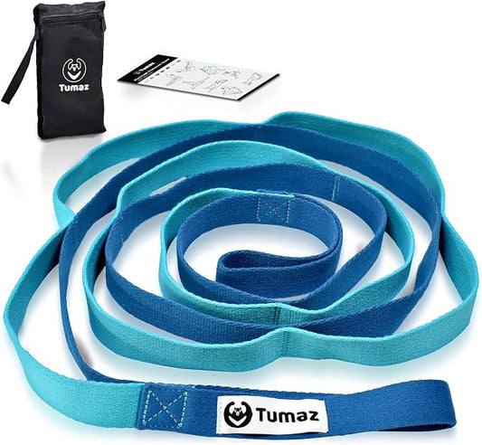 Tumaz Stretching Strap - 10 Loops & Non-Elastic Yoga Strap - Perfect Home Workout Stretch Strap for Physical Therapy, Yoga, Pilates, Flexibility