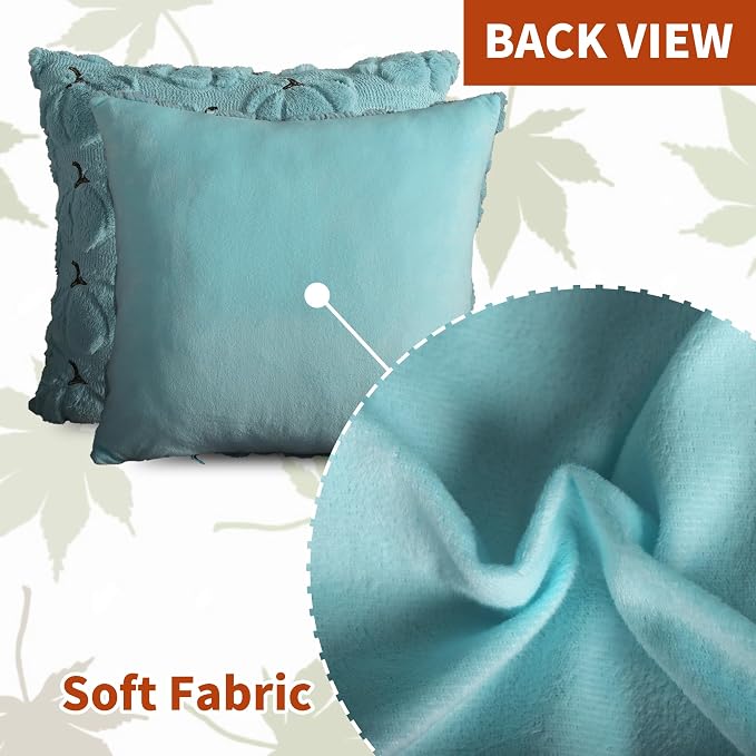 Fall Pumpkins Decorative Pillow Covers 18x18 Set of 2, Light Blue Soft Plush Faux Fur Wool Farmhouse Throw Cushion Cases for Autumn Thanksgiving Holiday Home Decorations