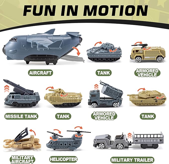 33 in 1 Military Airplane Toy with Army Men Action Figures, Army Toys Playset with Vehicles Tanks Trucks Helicopters Fighter Jets and Play Mat, Gifts for Boys Girls