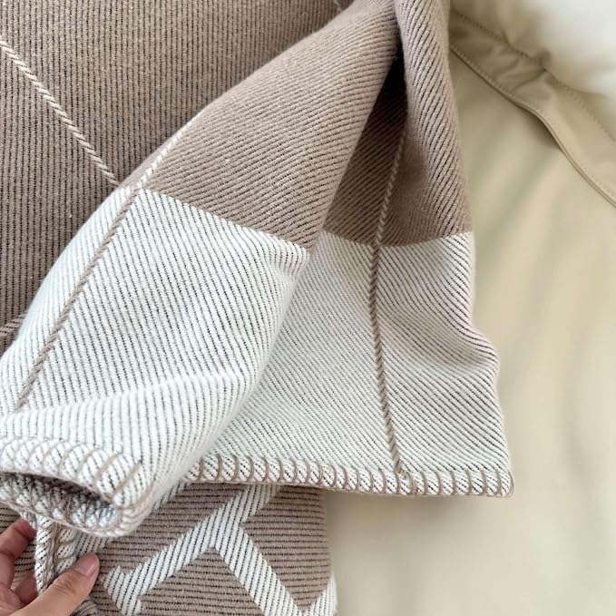 Fcteap h Blanket Soft Throw Blanket Faux Fleece Cashmere Plaid Warm Shawl Thick Knitted Plush Cozy Comfy for Women Throw Blanket for Sofa Couch Bed Queen King Size 55x66 in (Khaki)