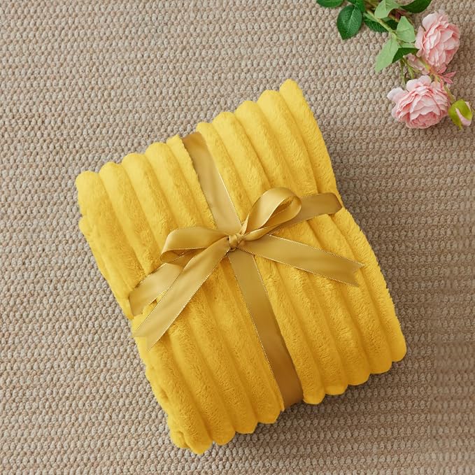 BEDELITE Ribbed Twin Blanket for Couch & Bed, Light Yellow, 60"x80" | Ultra-Soft Plush Fleece, Cozy, Warm Yet Lightweight, Ribbed Texture, Home Decor, Machine Washable, Giftable, All-Season Use